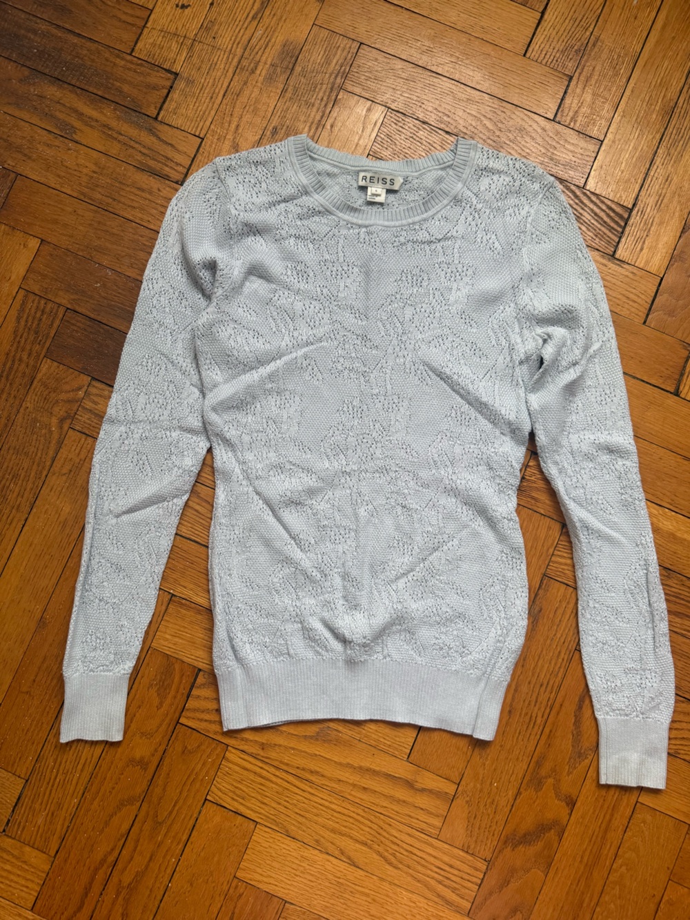 Reiss Light Gray Crewneck Lace-Texture Sweater - Women
